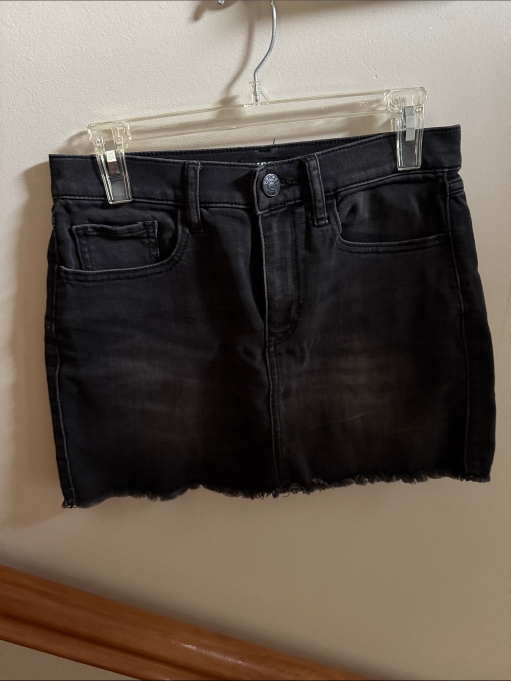 Express Black Denim Mini Skirt with Raw Hem